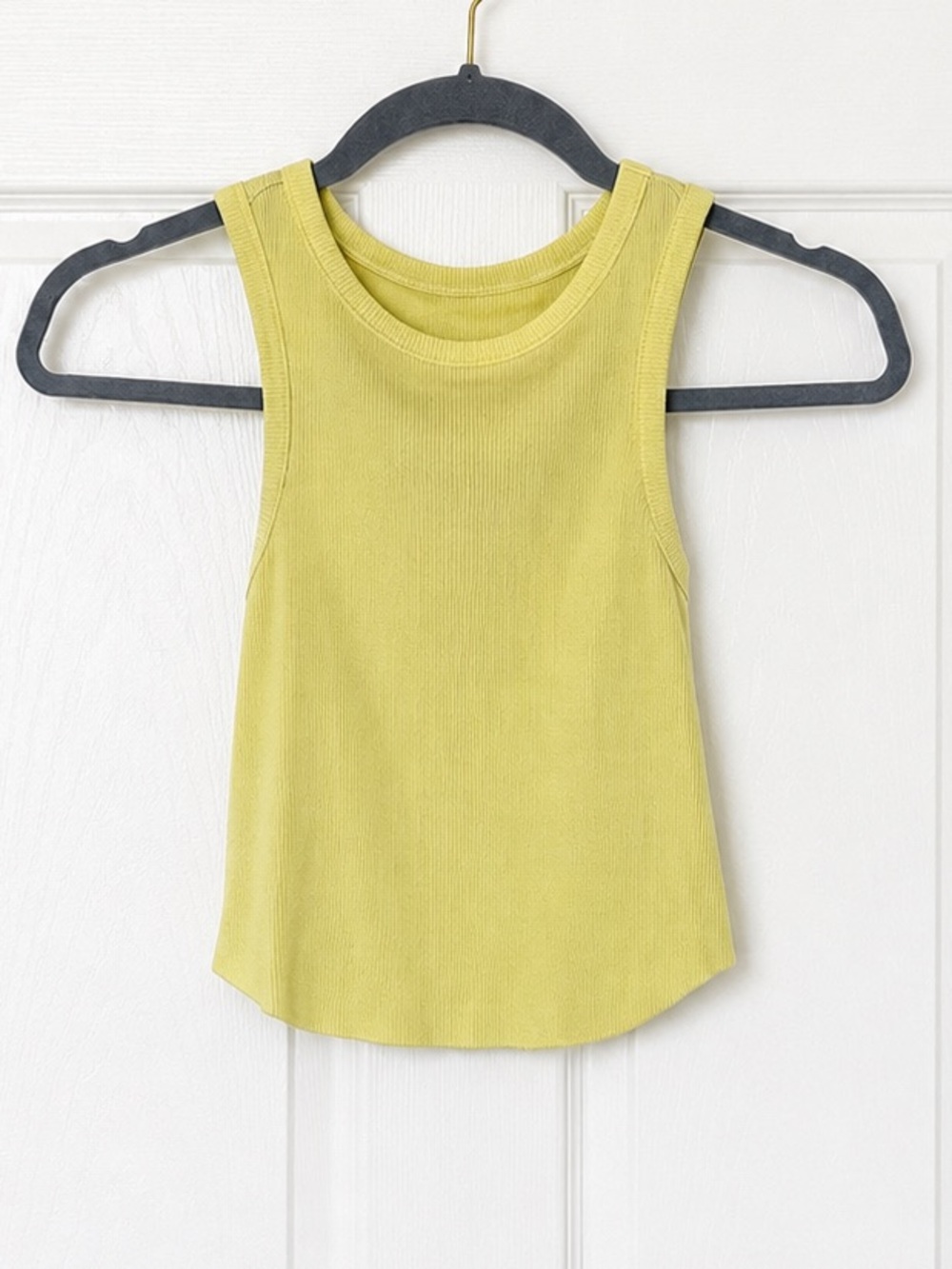 Sleeveless Ribbed Tank Top in Chartreuse Crop